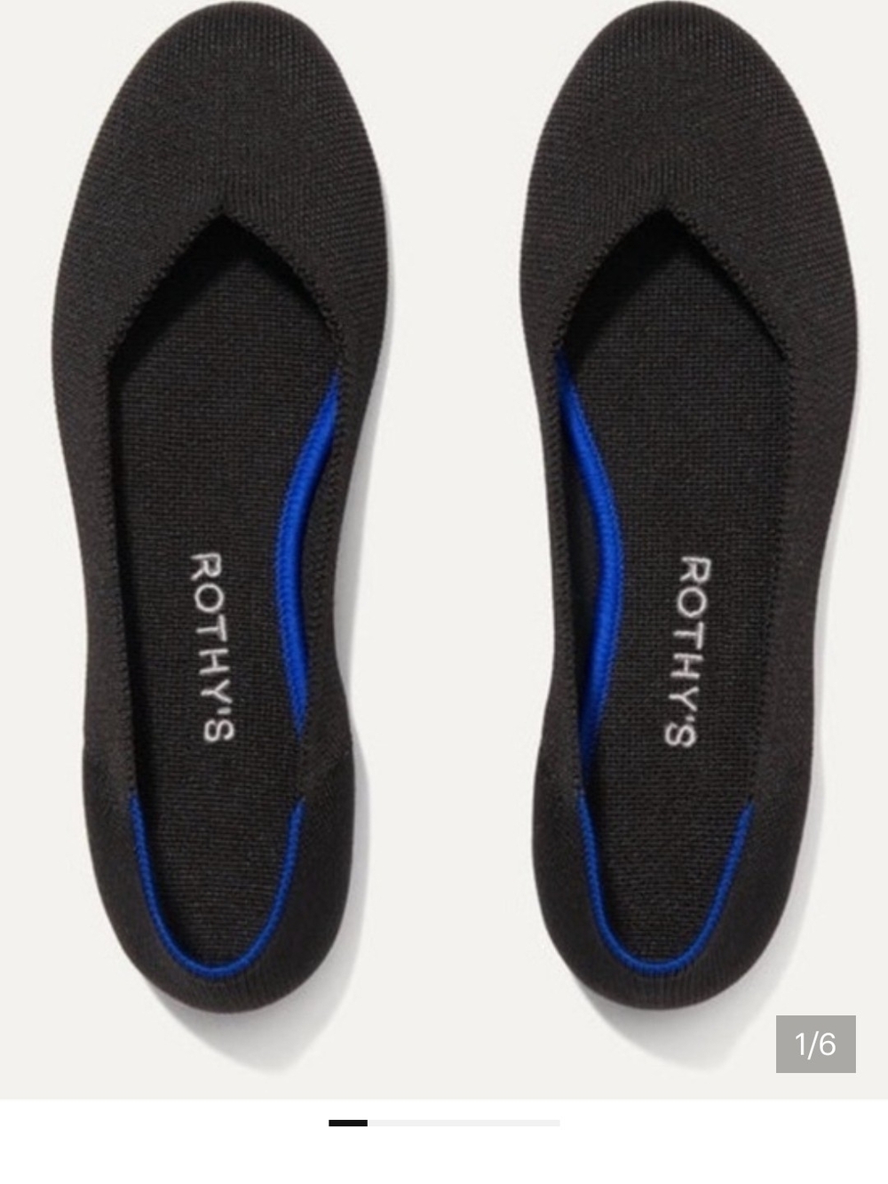 Rothy's Black Knit Slip-On Loafers with Blue Trim
